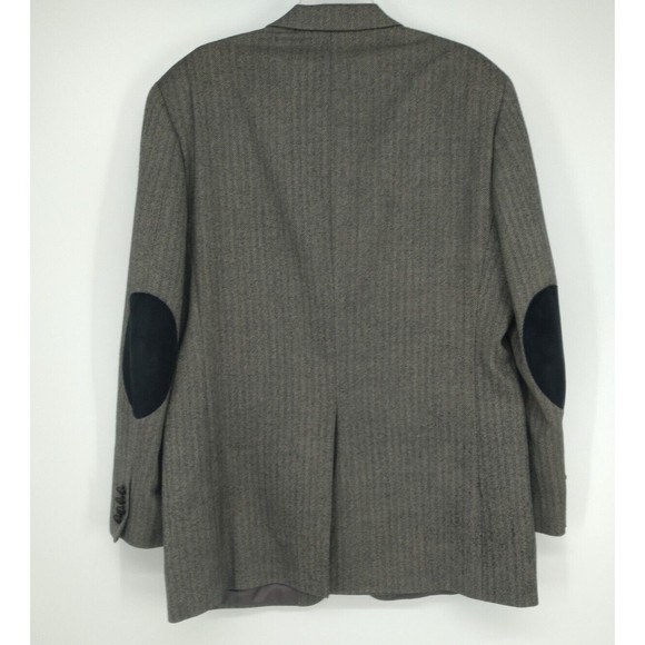 Ralph Lauren mens herringbone wool blazer Size 42L grey sport coat suede patch - Picture 3 of 11